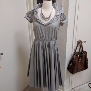 gray bubble-ruched portrait collar dress